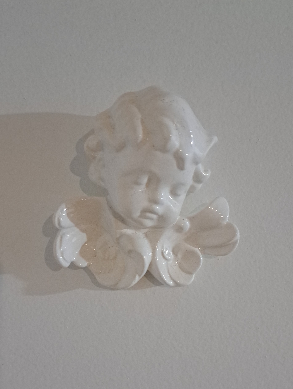 White Ceramic Cherub Wall Accent - Decorative Home Art